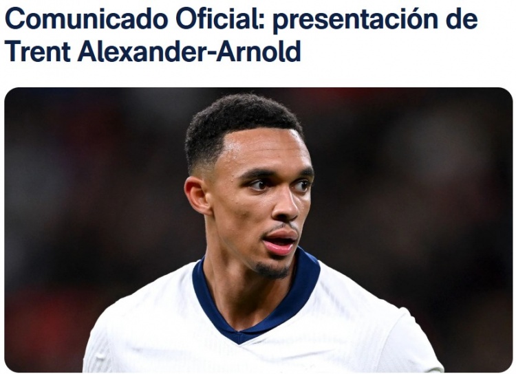 官方：皇馬新援阿諾德將在明天舉行球員亮相儀式