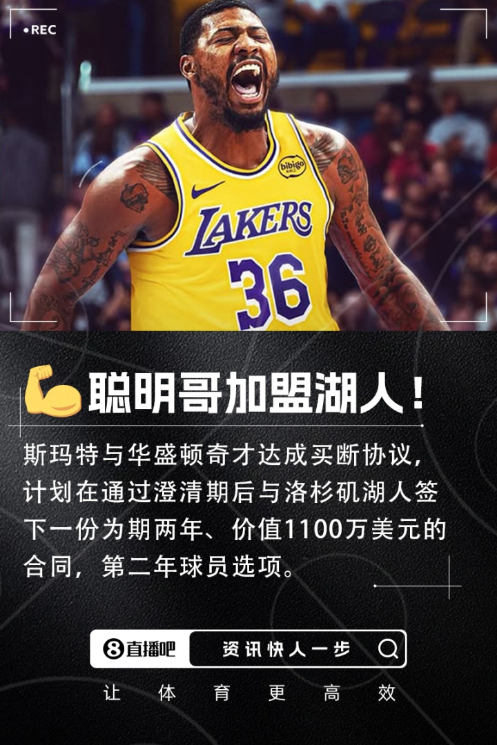 原本2158萬??斯瑪特在買斷中放棄了700萬美元 在湖人只拿510萬